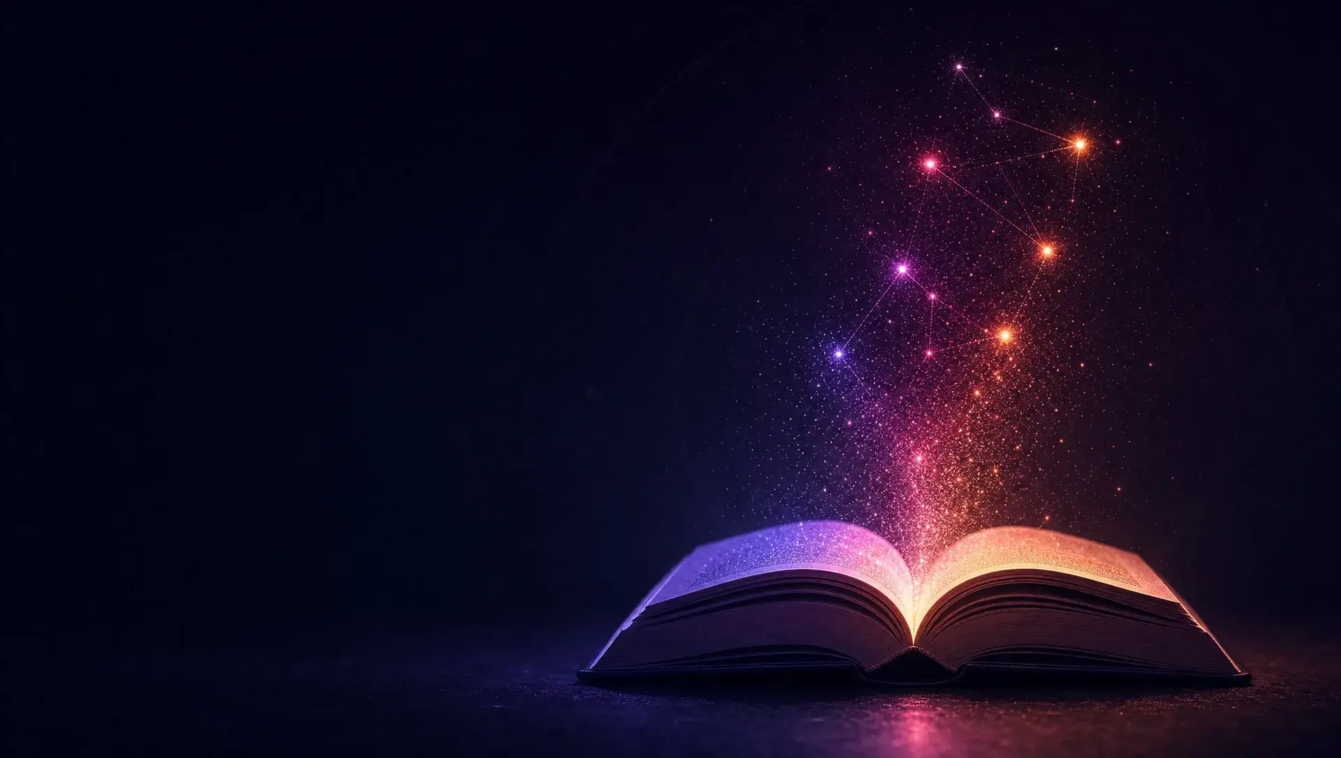 Aufgeschlagenes Buch, aus dem Lichtpunkte aufsteigen